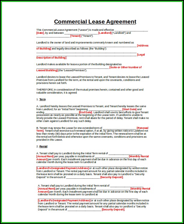 Commercial Lease Template Word Uk
