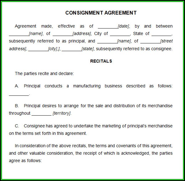 Consignment Agreement Template Doc