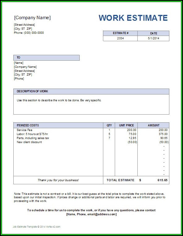 Construction Quote Template Uk