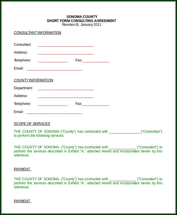 Consulting Agreement Short Form Template
