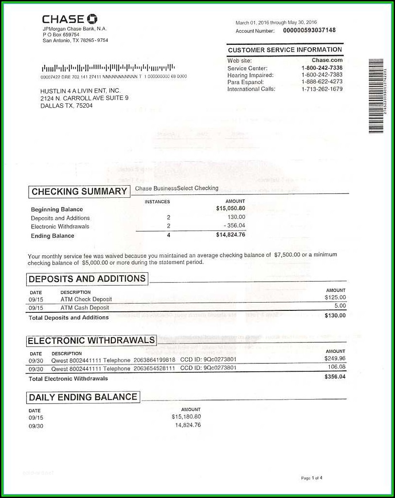 Create Chase Bank Statement Template
