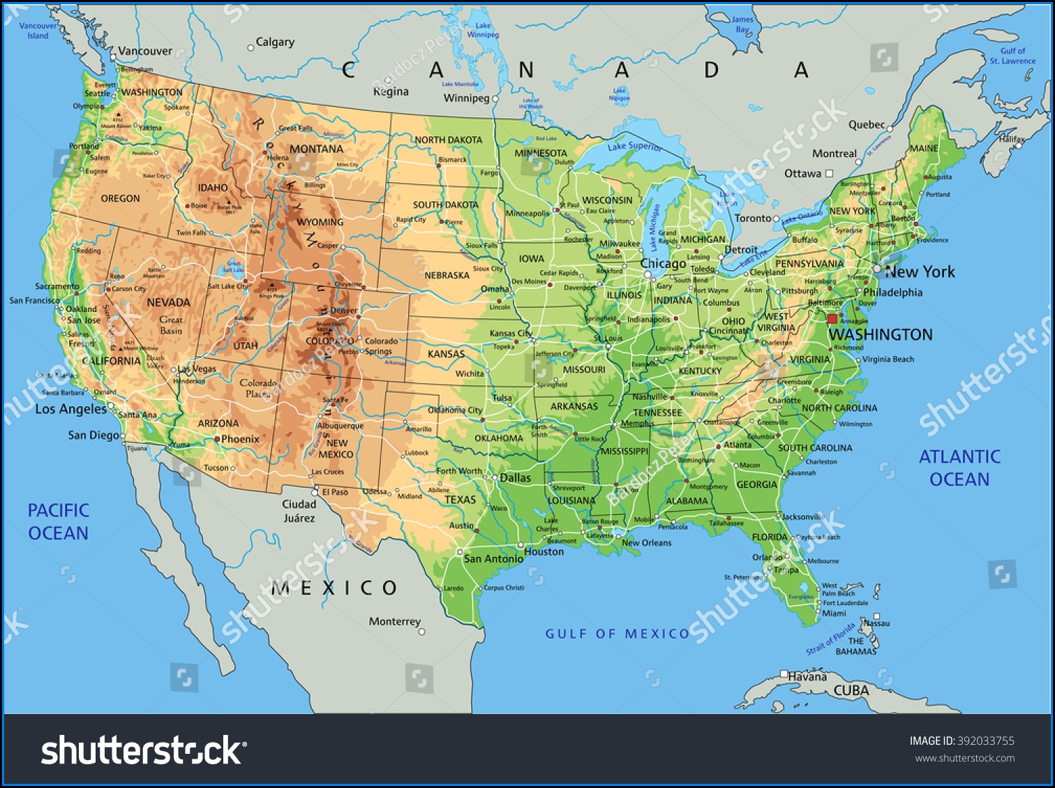 Geographic Map Of The United States Of America