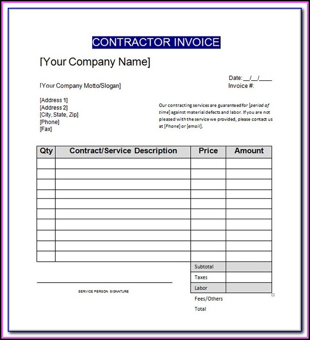 Contractor Invoice Format In Word