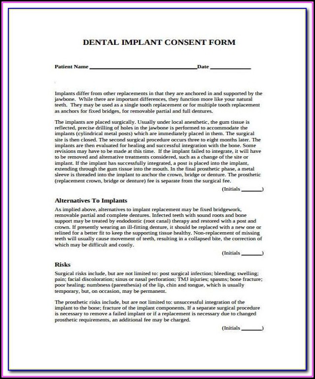 Dental Implant Consent Form Spanish