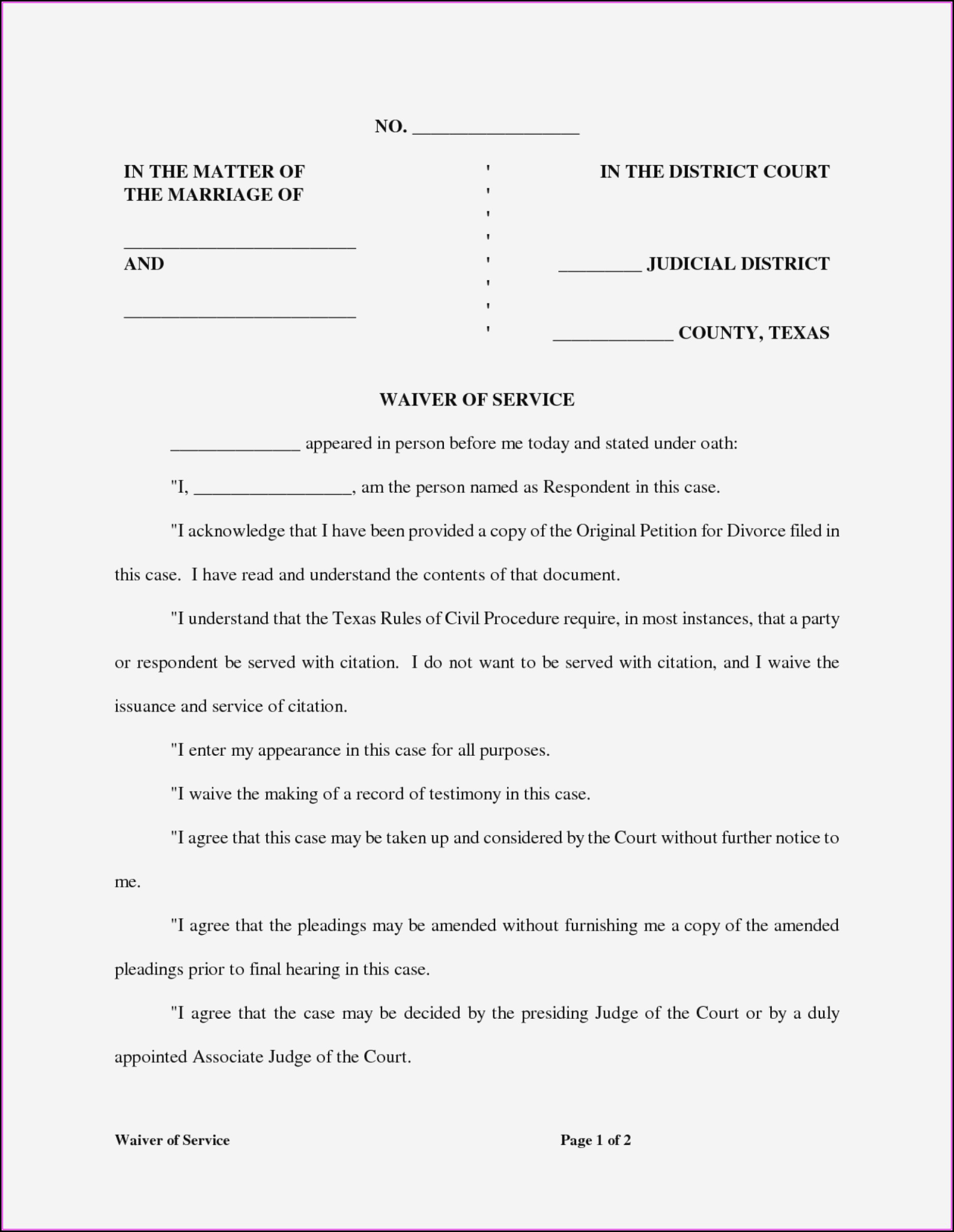 Divorce Petition In Texas