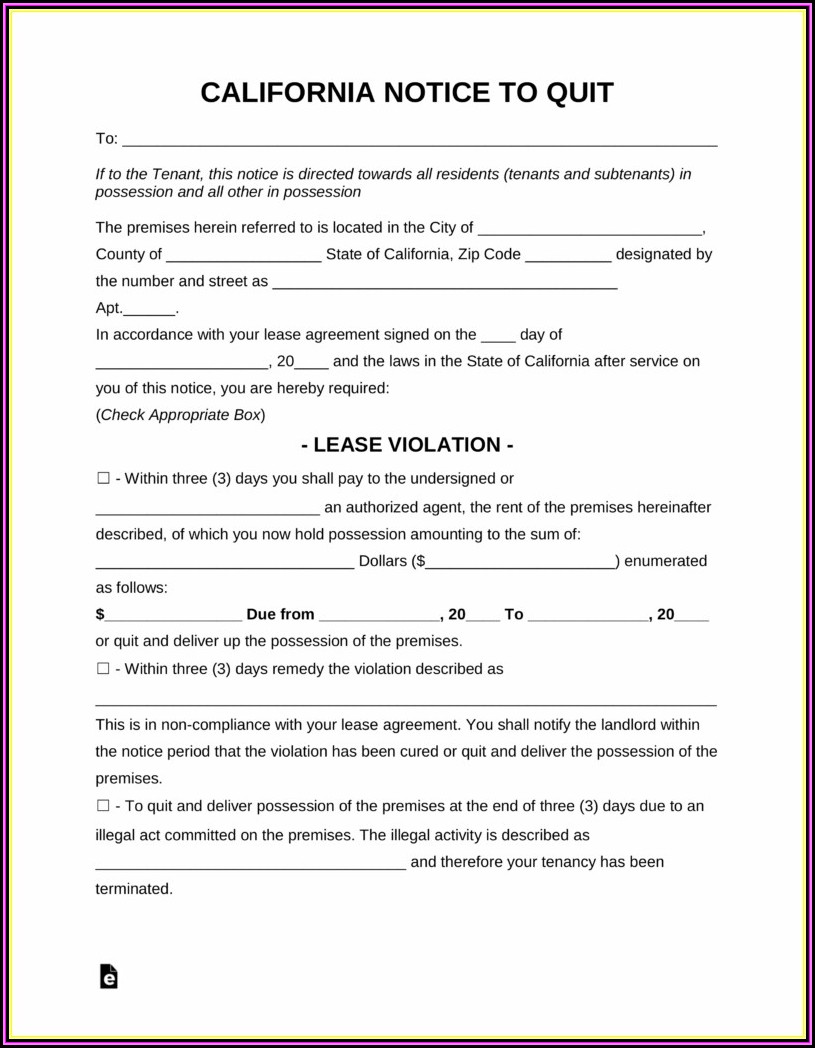 Eviction Notice Form California Template