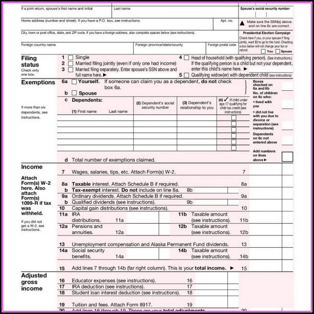 Federal Income Tax Forms 1040a