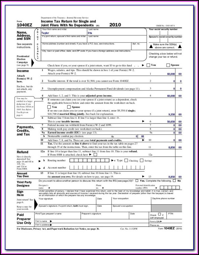 Fillable 1040 Form 2018