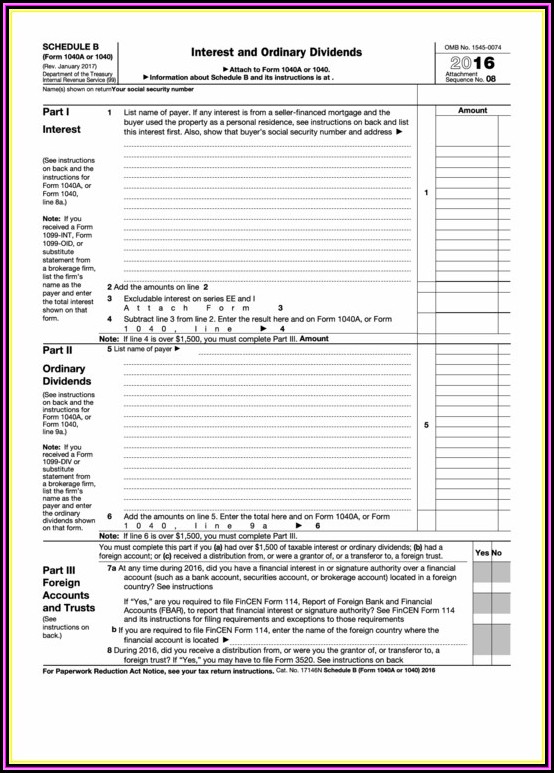 Fillable Form 1040 Schedule B