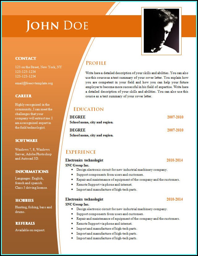 Editable Cv Templates Free Download Word Document