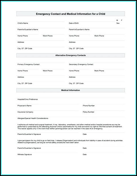 Emergency Contact Medical Information Form Template