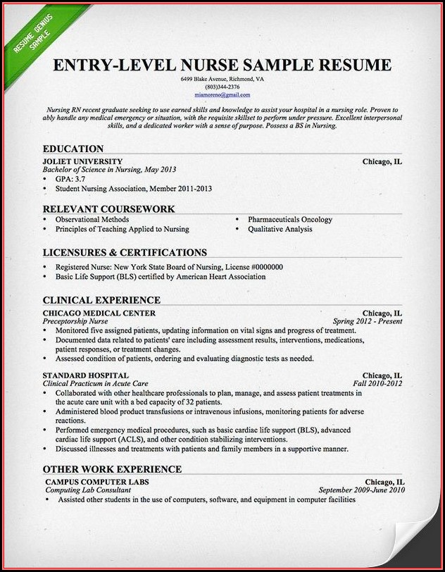 Entry Level Registered Nurse Resume Template