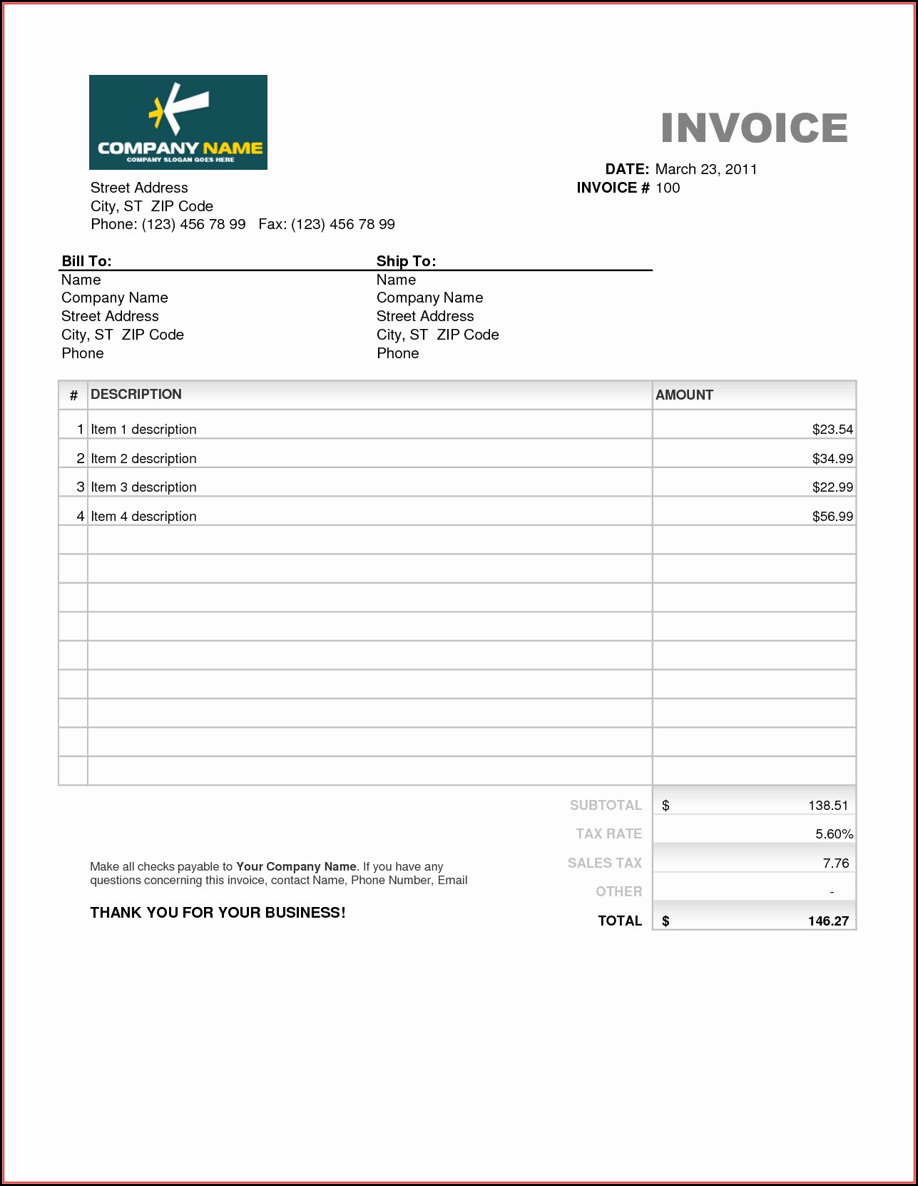 Excel Invoice Template Mac