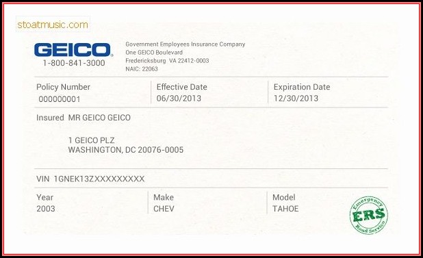 Fake Geico Insurance Card Template