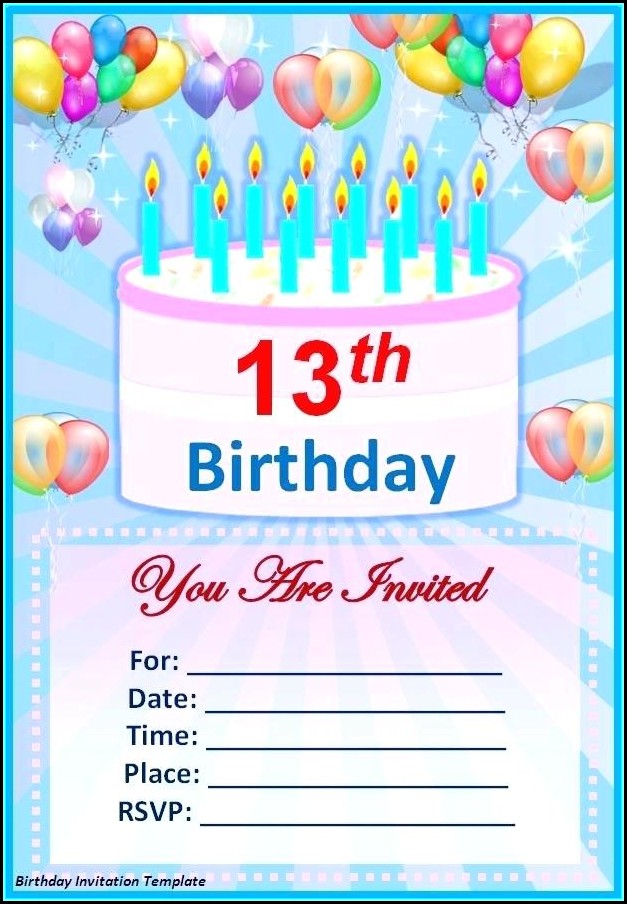 Free 13th Birthday Card Template