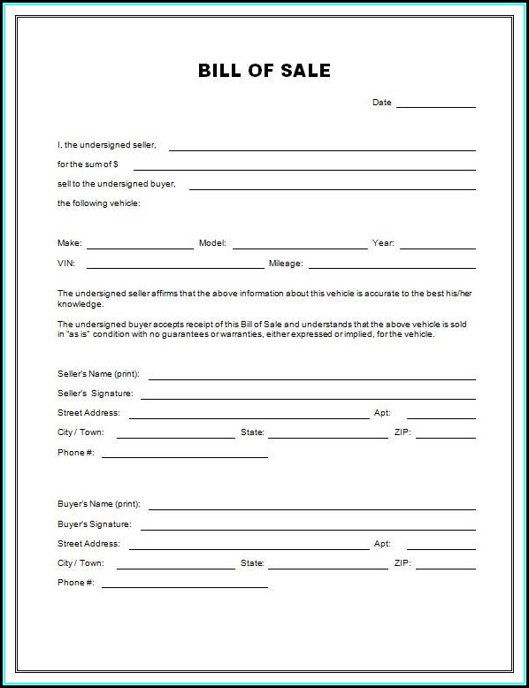 Free Auto Bill Of Sale Form Template