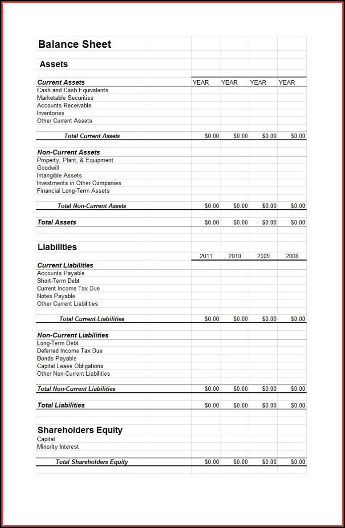 Free Balance Sheet Form