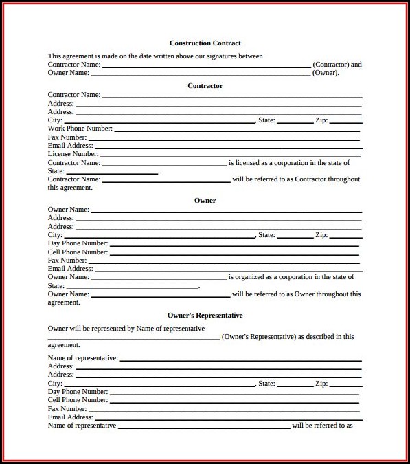 Free Construction Contract Template Pdf