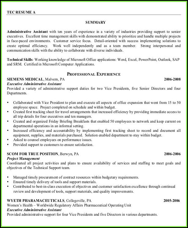 Free Sample Executive Assistant Resume
