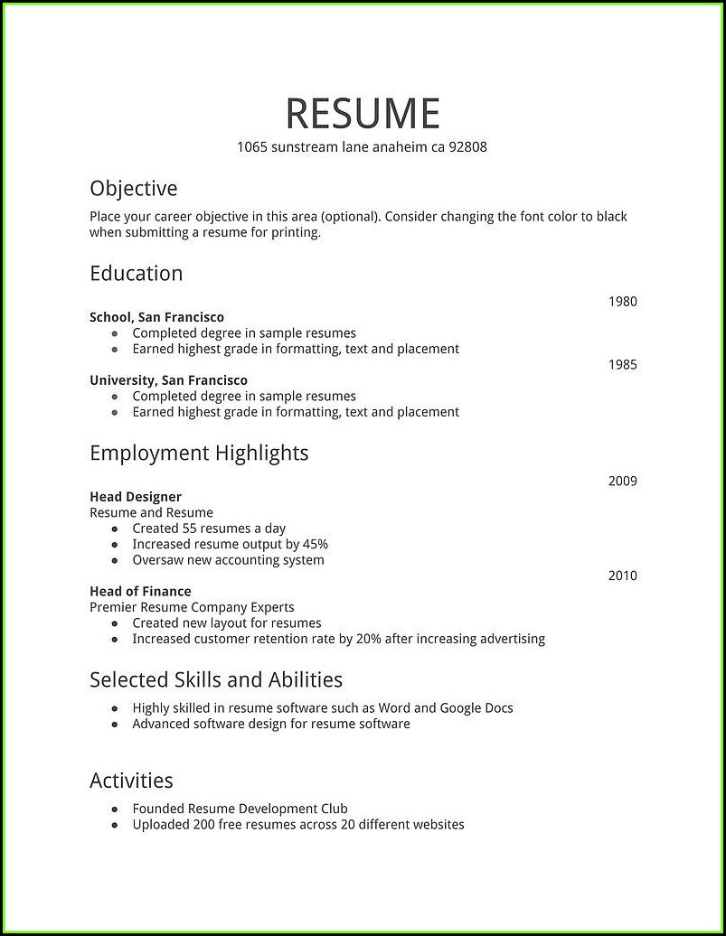 General Resume Template Free