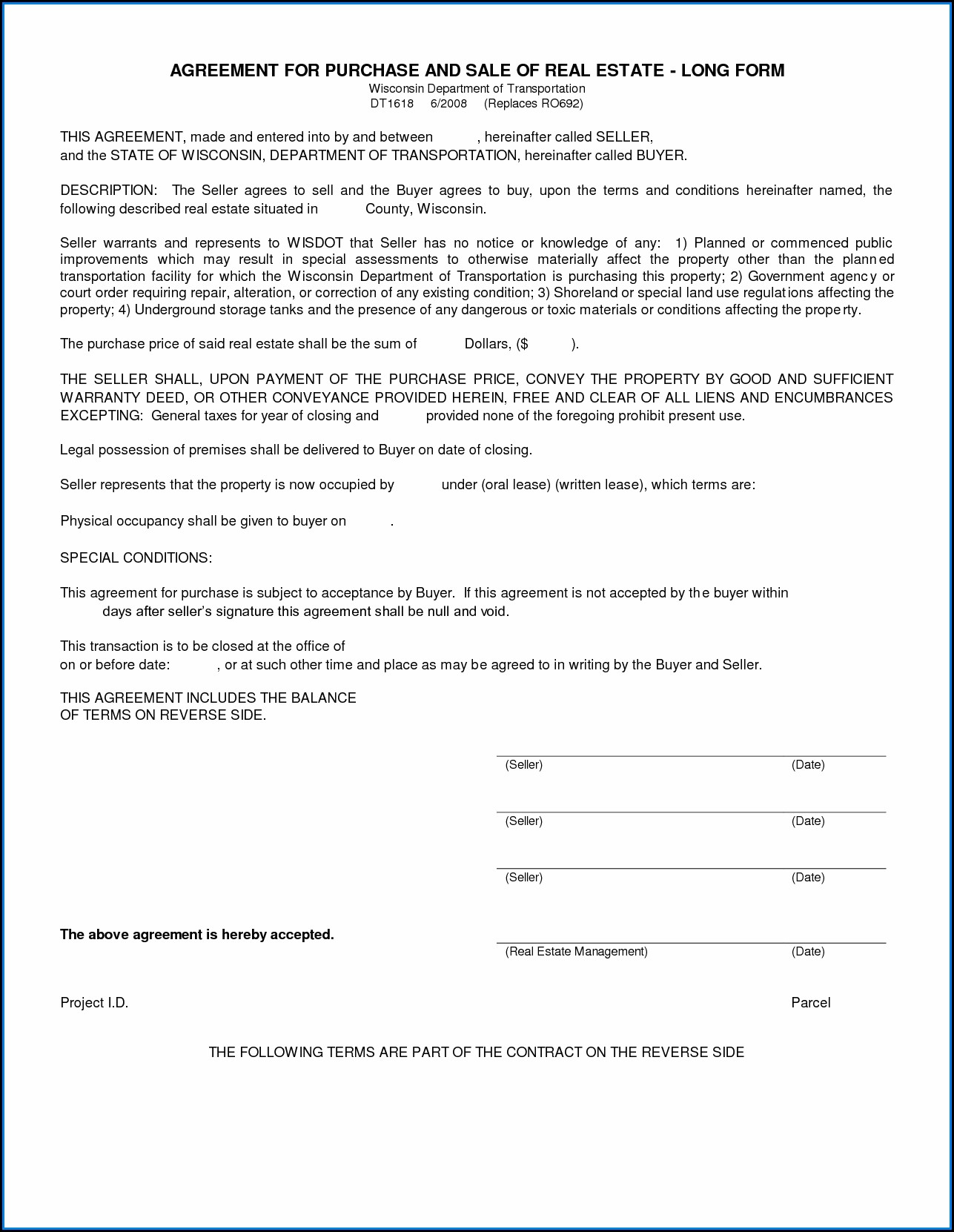 Free Blank Real Estate Purchase Agreement Form