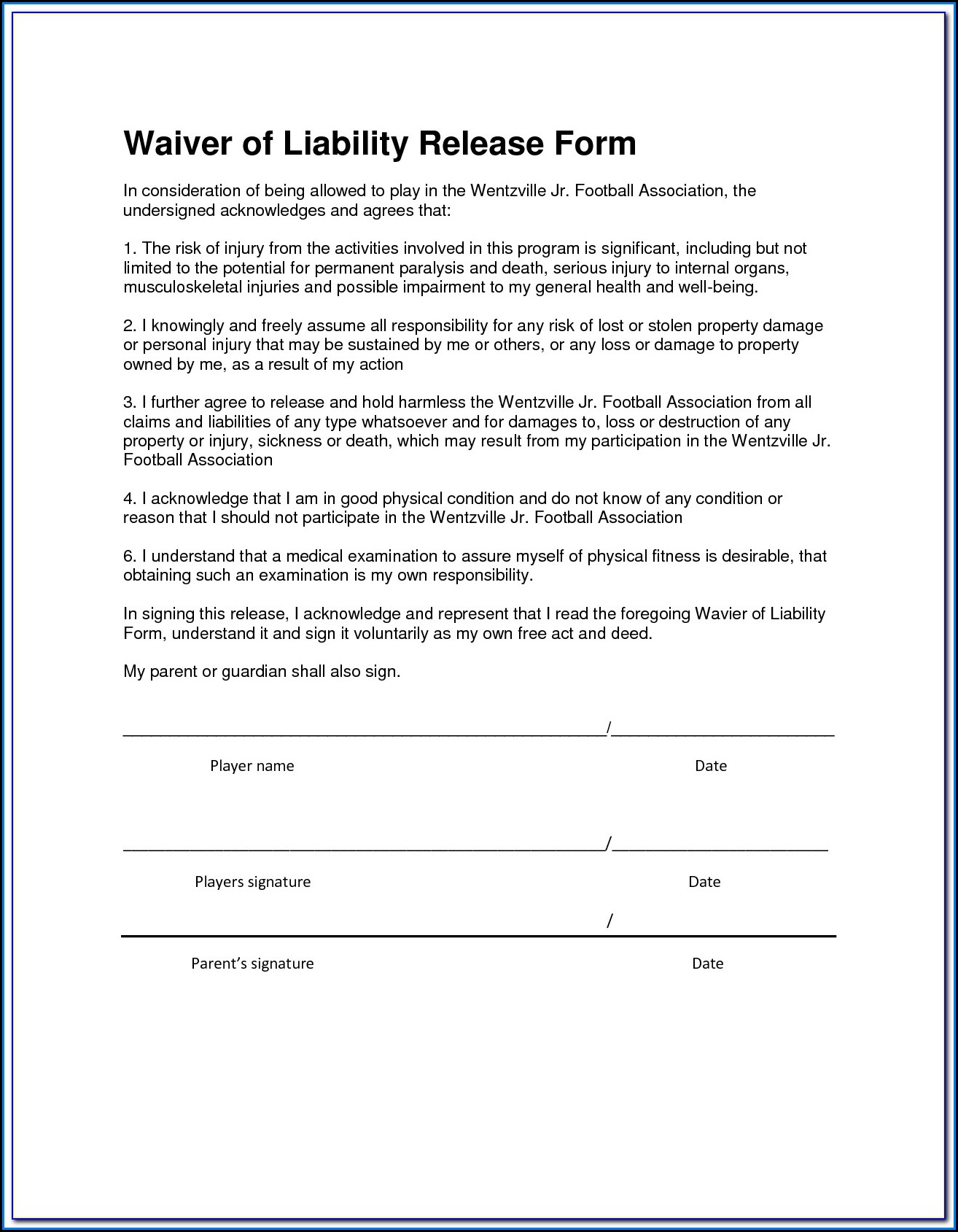 Free Liability Release Form Template