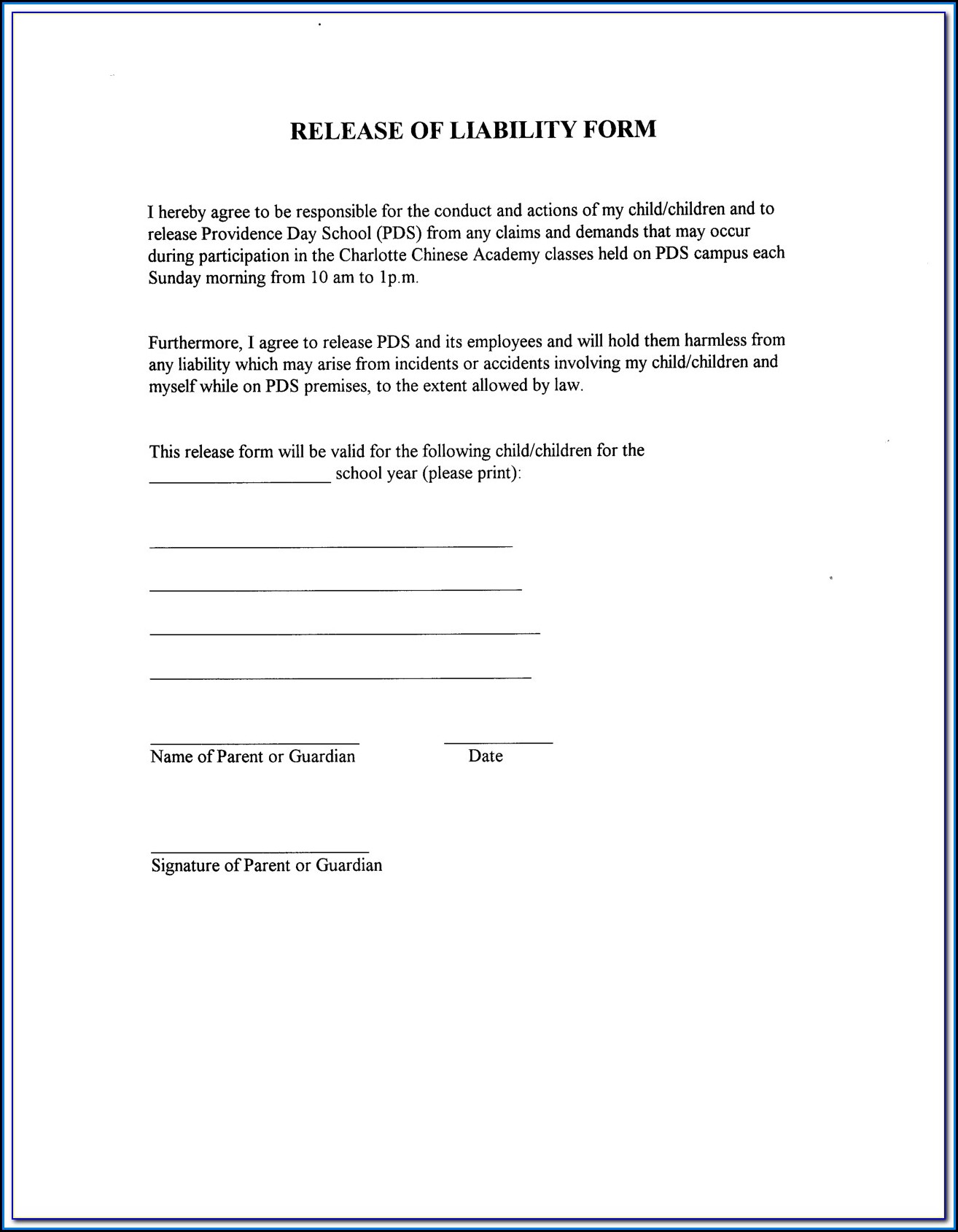 Free Liability Waiver Form Uk