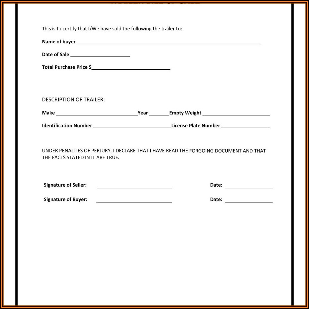Free Motor Vehicle Bill Of Sale Form Template