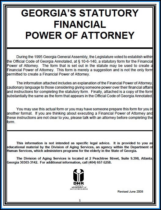 Free Power Of Attorney Form Georgia
