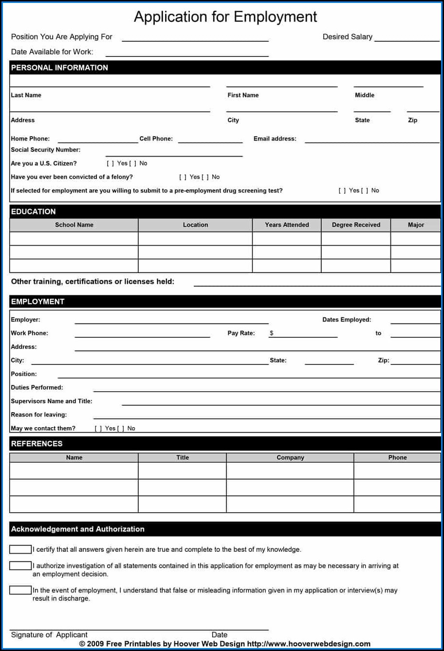 Free Printable Job Application Form