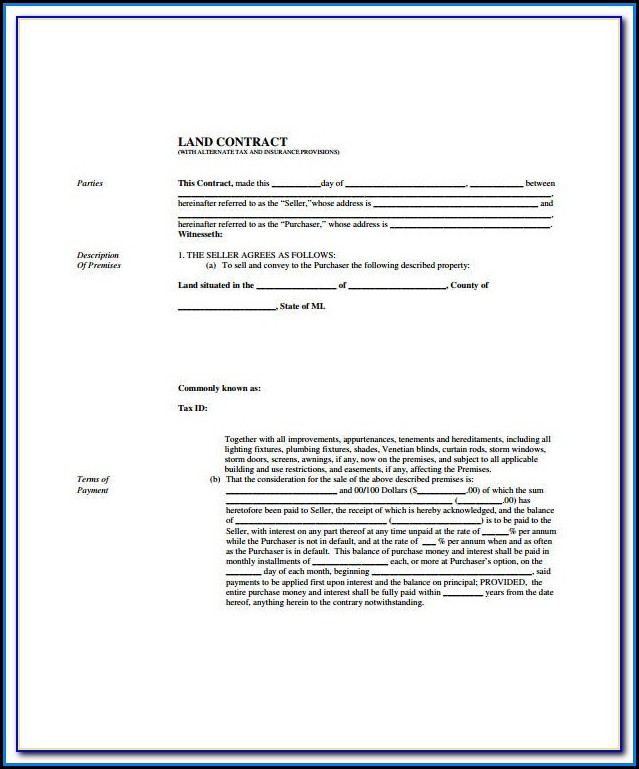 Free Printable Land Contract Forms Ohio