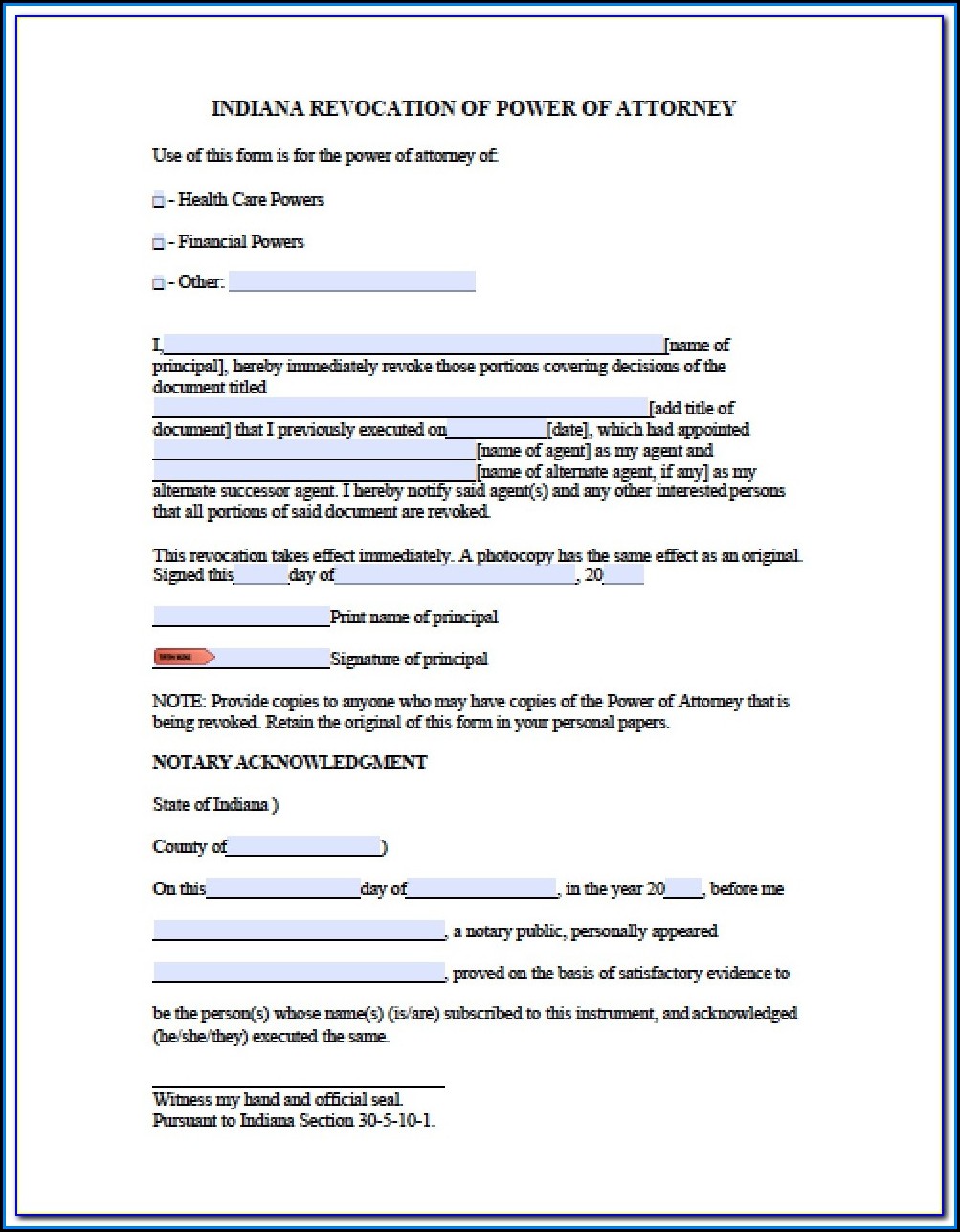 Free Printable Power Of Attorney Form Indiana