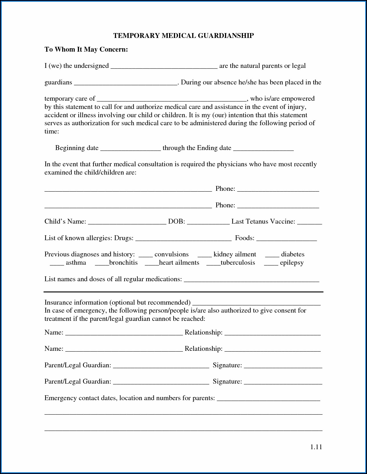 Free Printable Temporary Child Custody Forms