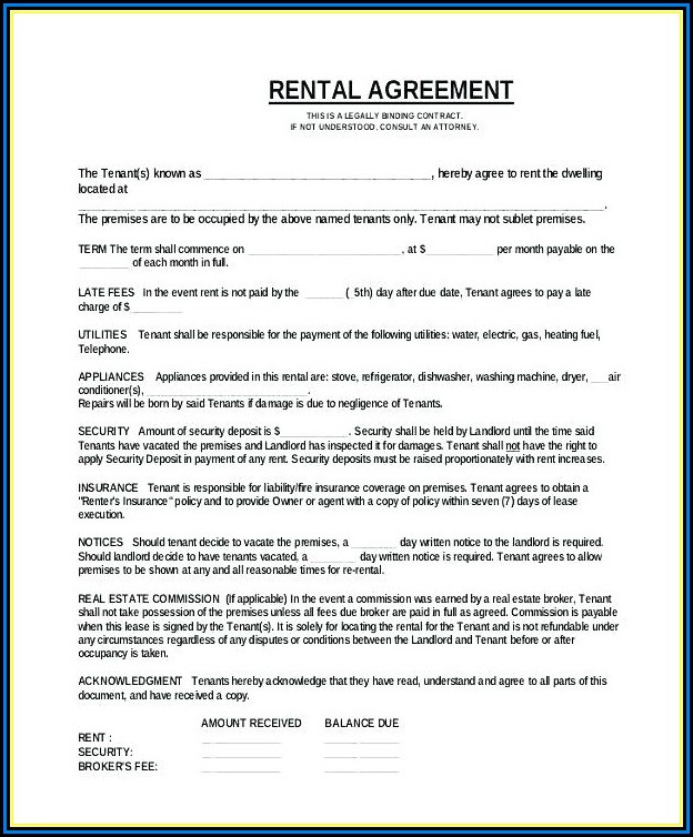 Free Sample Rental Agreement Forms To Print