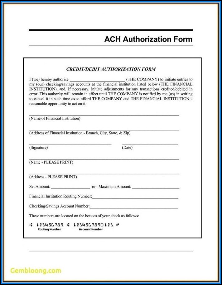 Generic Ach Deposit Authorization Form