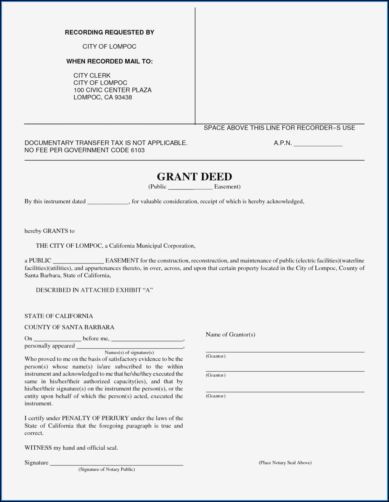 Grant Deed Form California Orange County