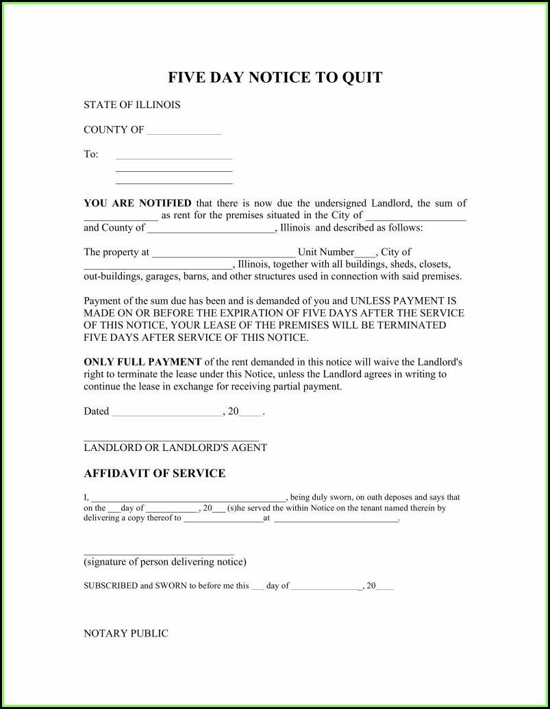 Illinois 5 Day Eviction Notice Form