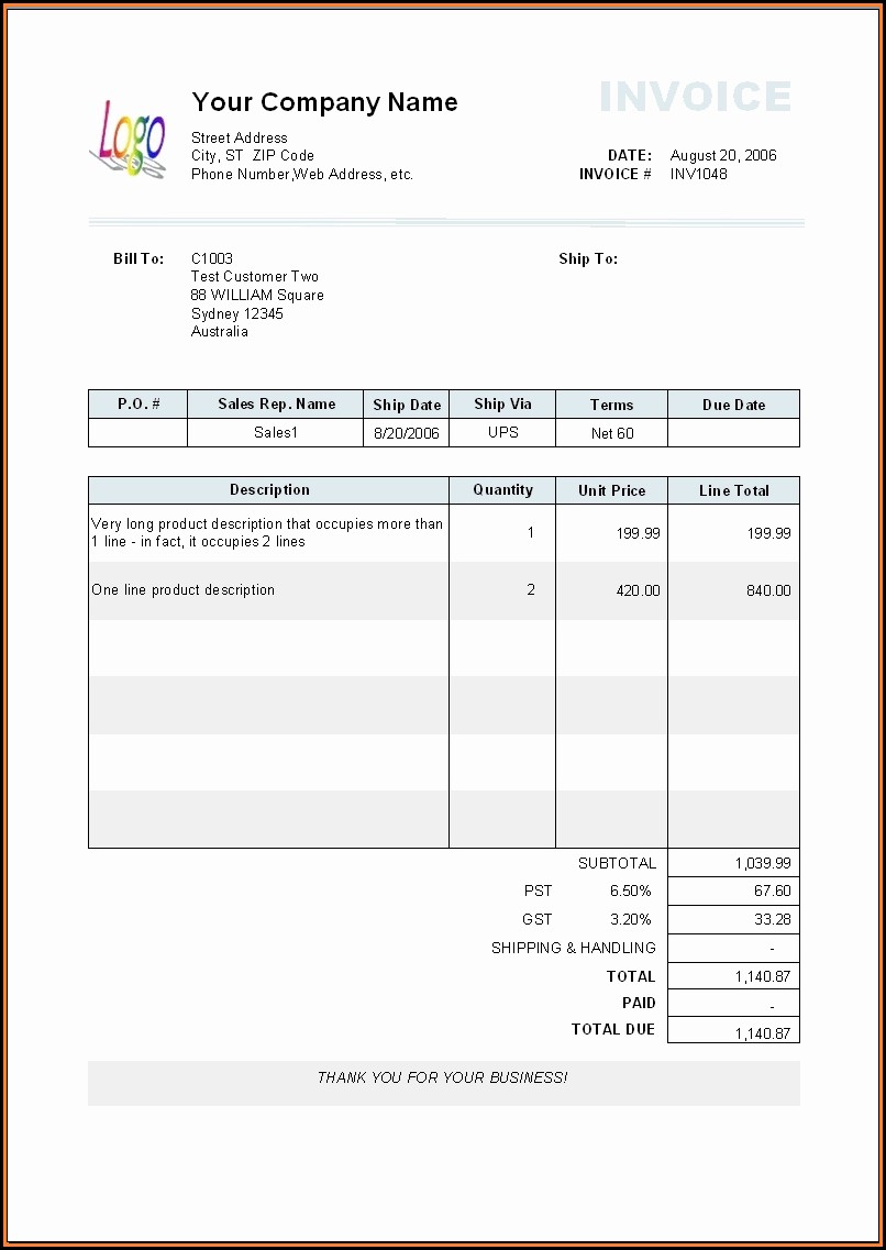 Invoice For Payment Template Free