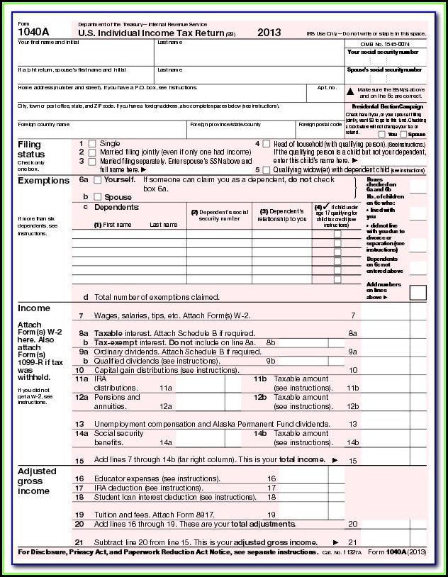 Irs Tax Form 1040a 2013