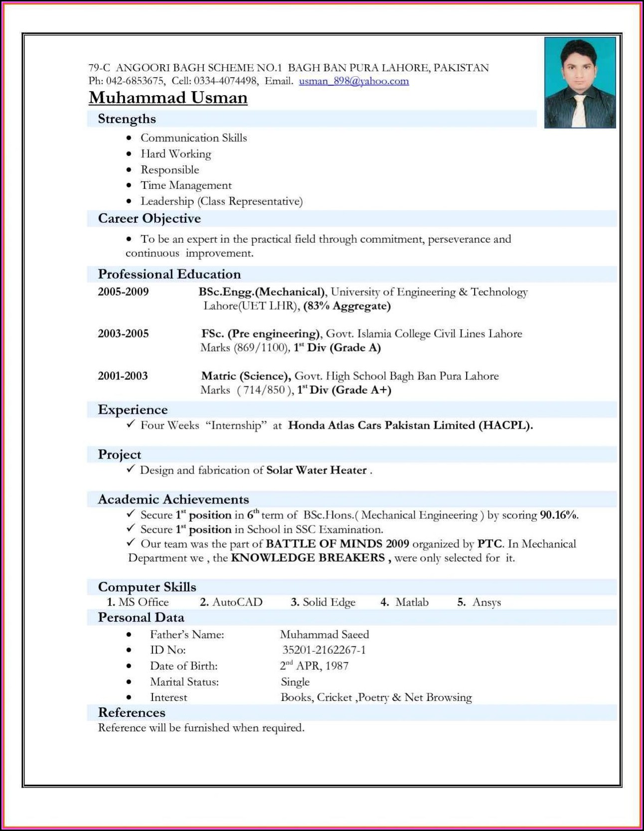 Latest Resume Templates For Freshers Free Download