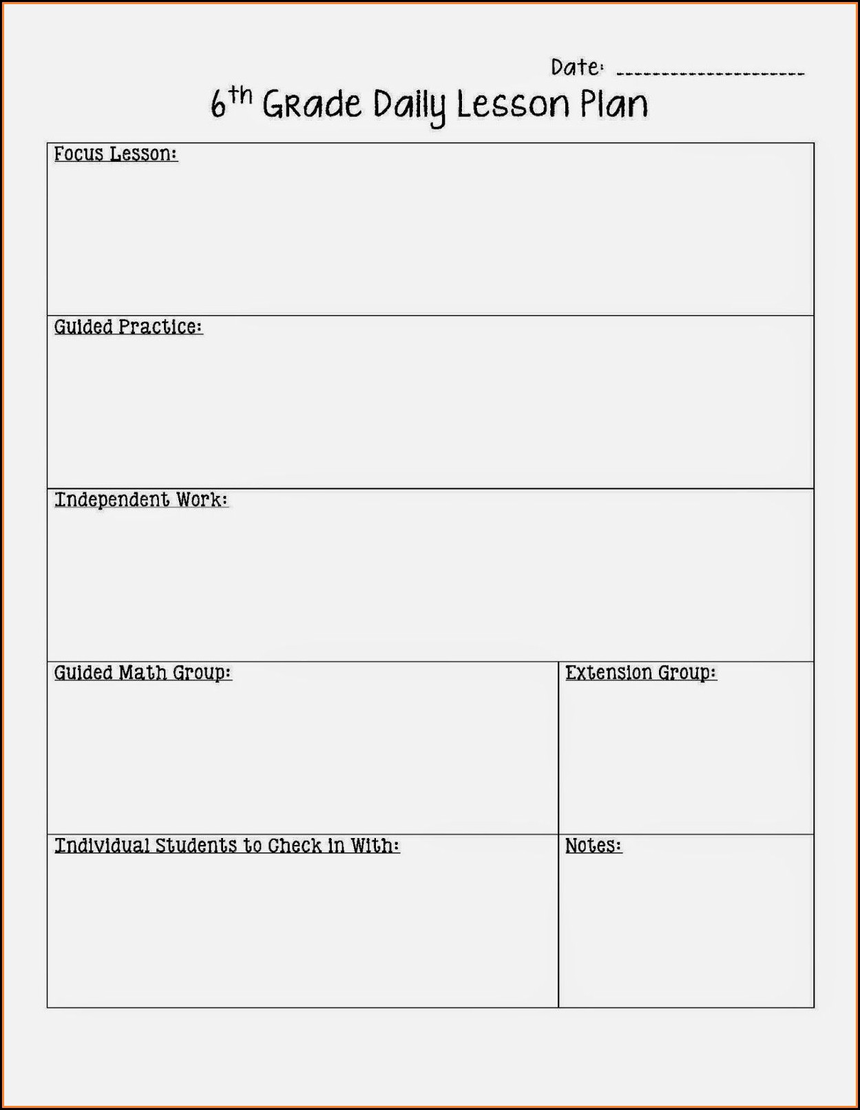 Lesson Plan Template For Middle School Math