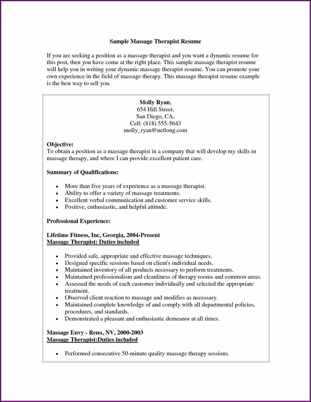 Massage Therapist Resume Objective
