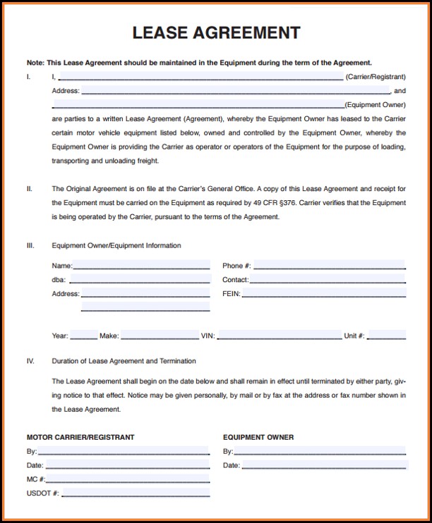 Motor Vehicle Lease Agreement Form