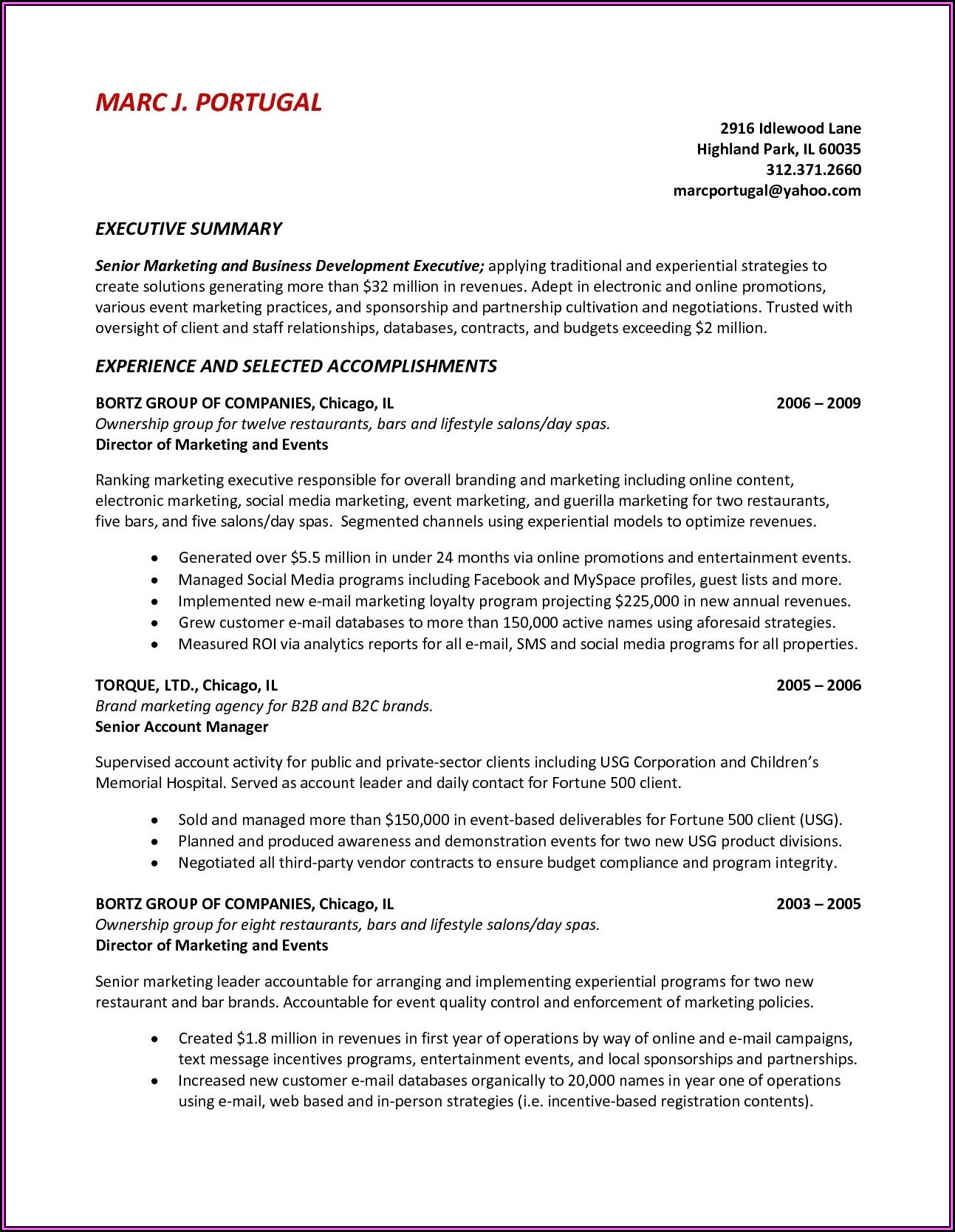 Outline Cv Example