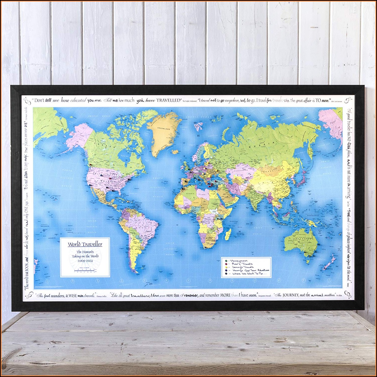 Personalised World Traveller Map Framed