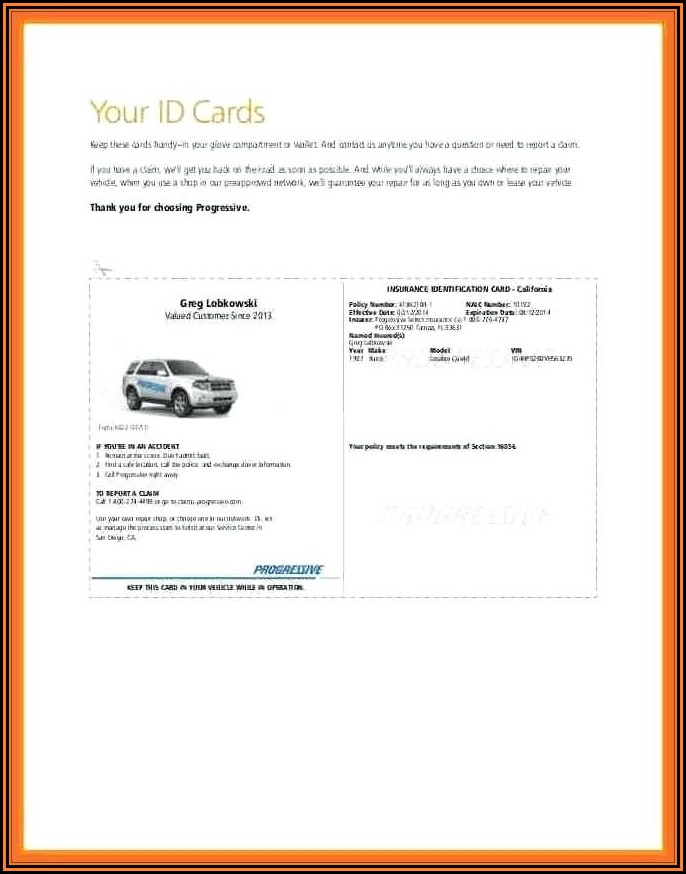 Progressive Insurance Id Card Template