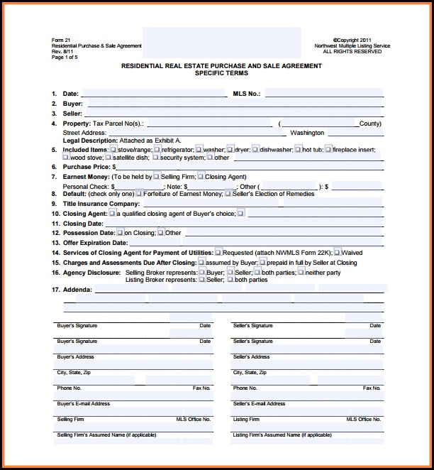 Real Estate Purchase Sale Agreement Template