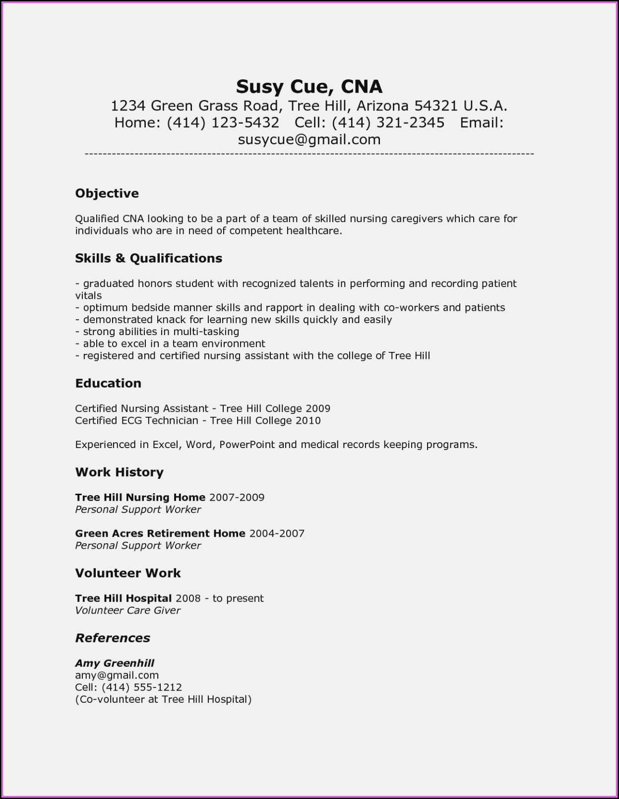 Resume Cna Job Description