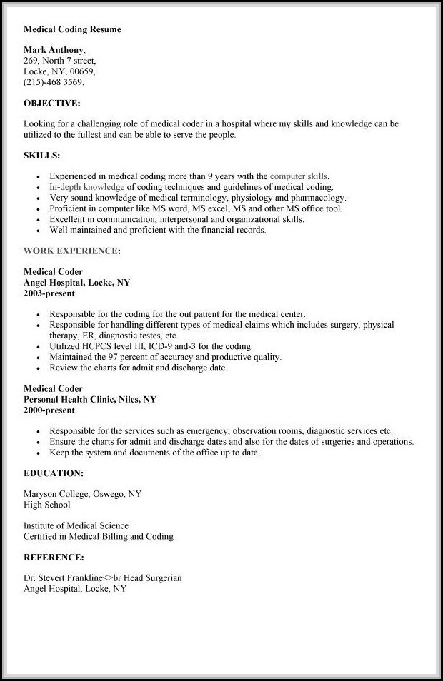 Resume For Medical Billing And Coding With Experience