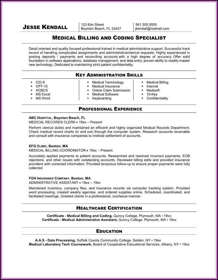Resume For Medical Billing And Coding